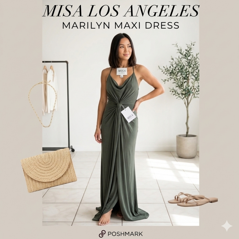 Misa Los Angeles Gray Jersey Dress. Sleeveless Fitted Formal Maxi. Size SX - Picture 3 of 6